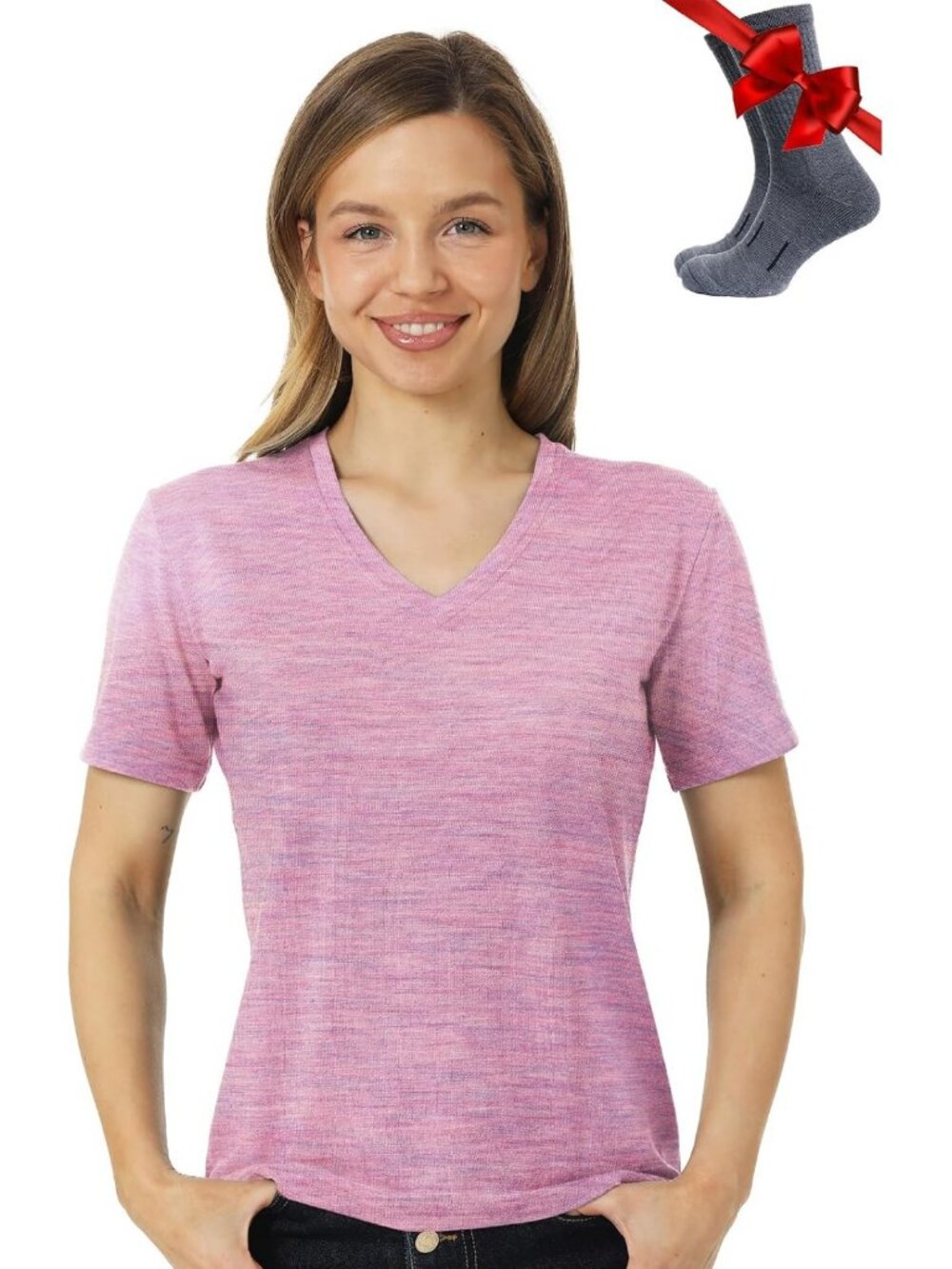 Cozy 100% Merino Wool Women's Short Sleeve Tee & Hiking Socks Set